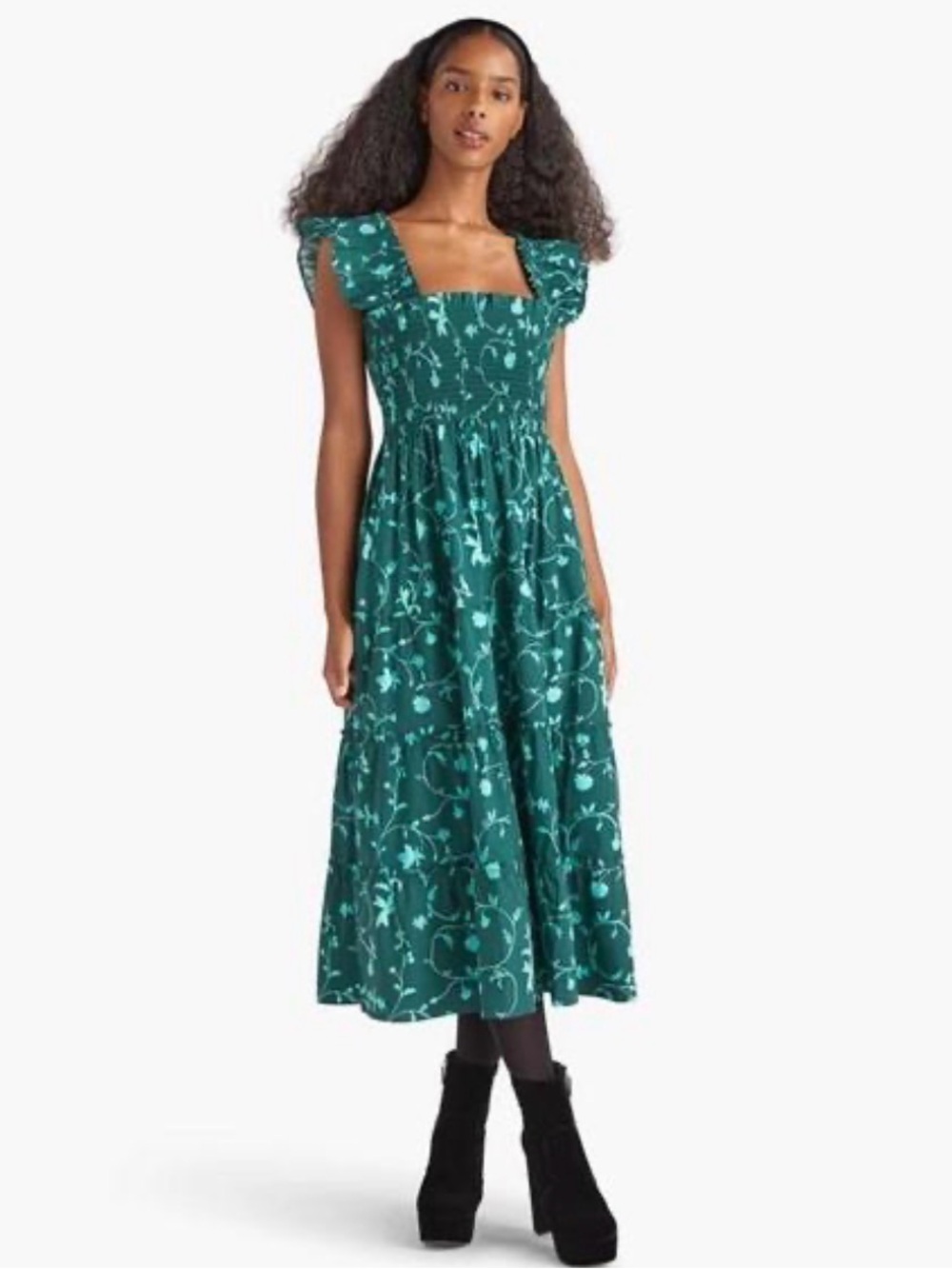 Hill HouseGreen Floral Maxi Dress with Ruffle Straps